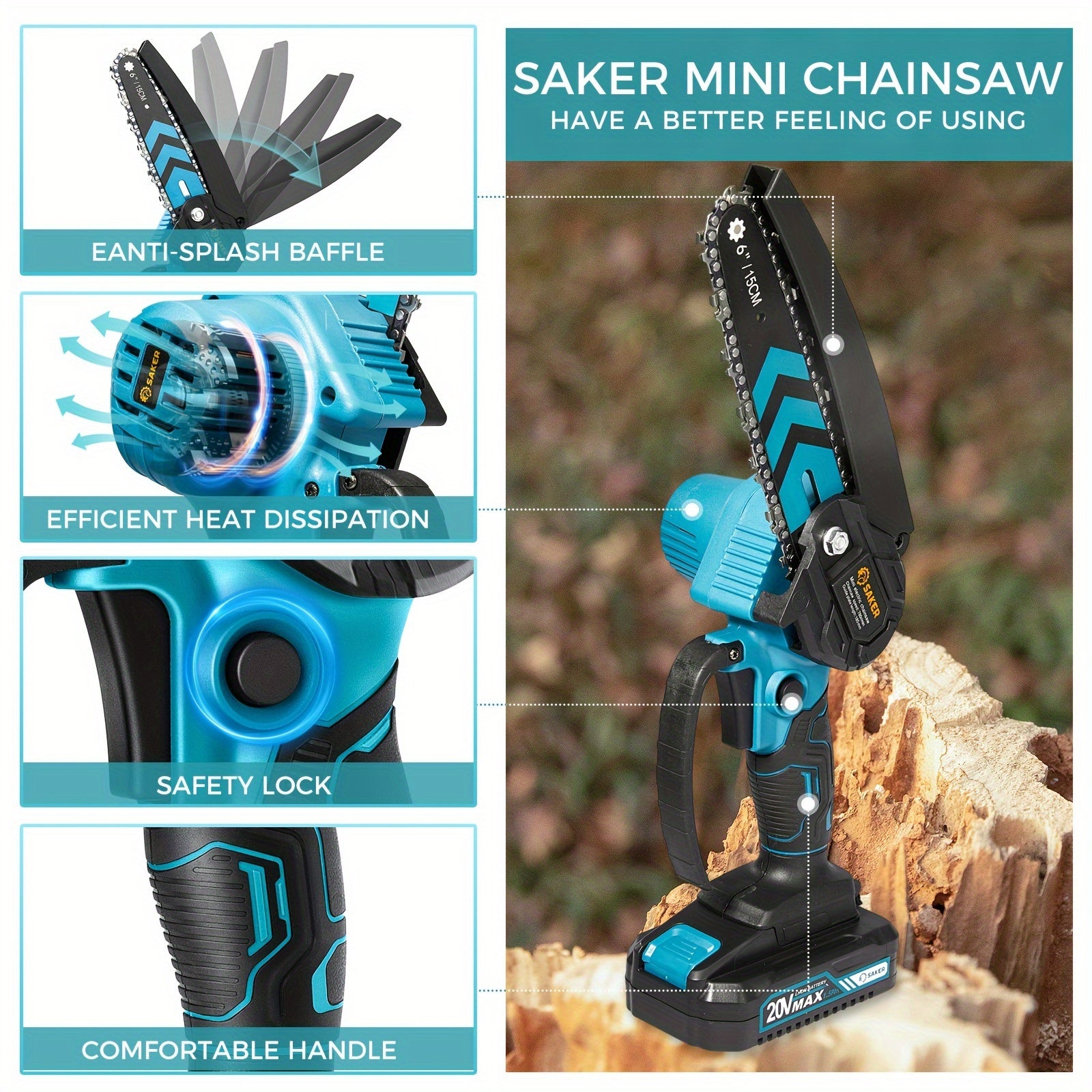 6" Cordless Saker Mini Chainsaw with 2 Batteries