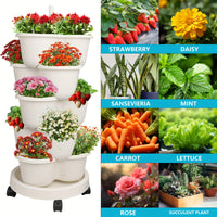 5 Tier Stackable Planters White and Green