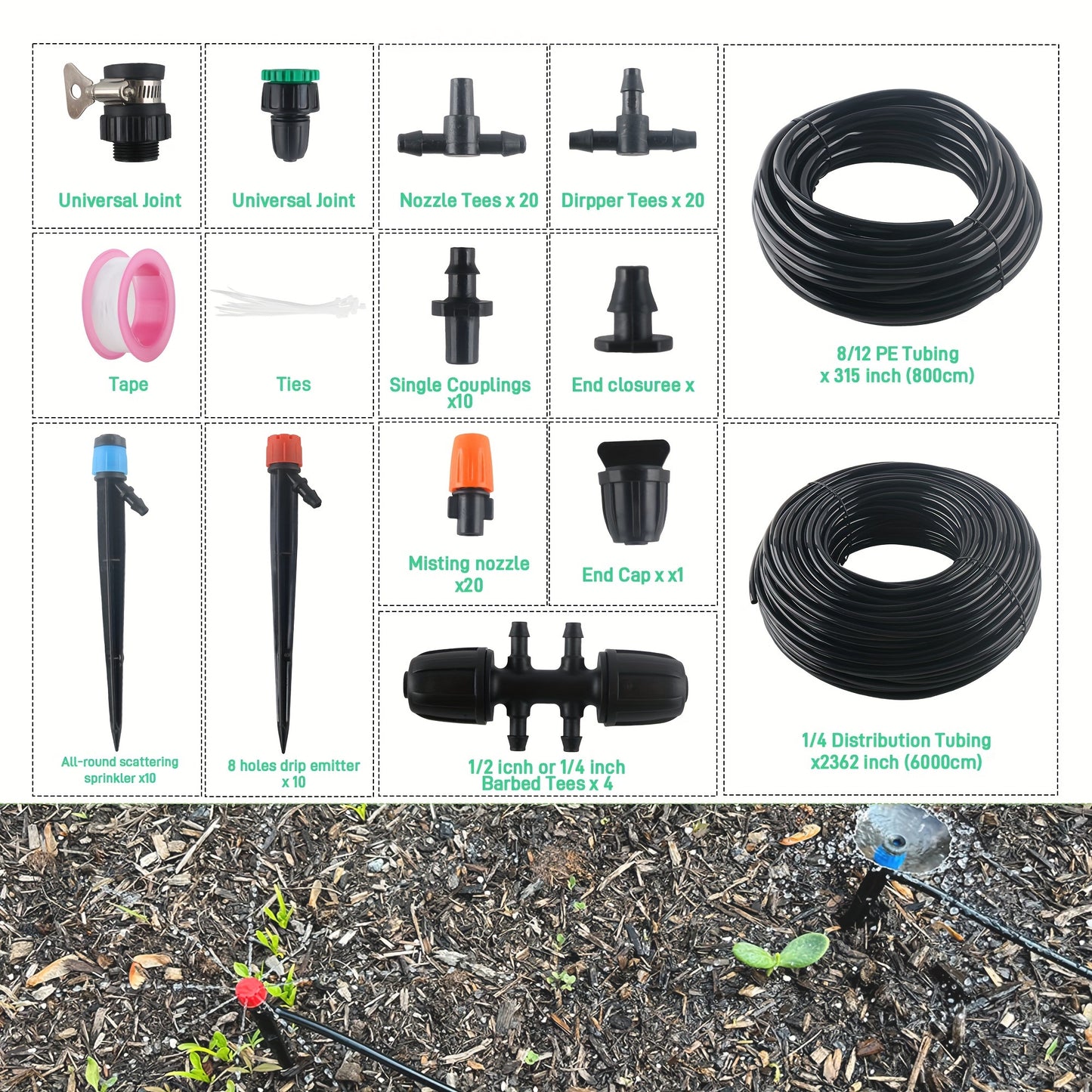 226 Ft Drip Irrigation Kit, Plant Watering System
