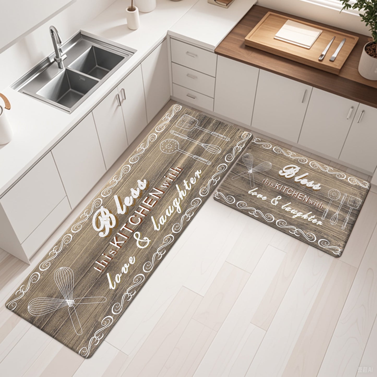 2 Pcs Decorative Kitchen Mats Anti Fatigue