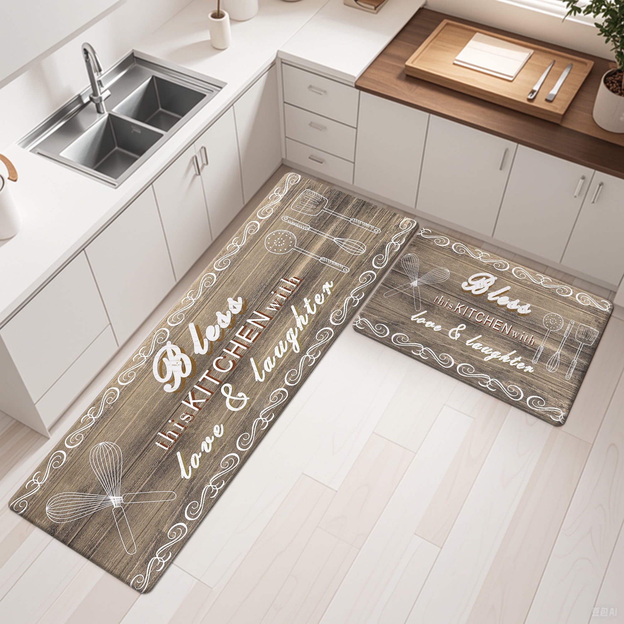 2 Pcs Decorative Kitchen Mats Anti Fatigue
