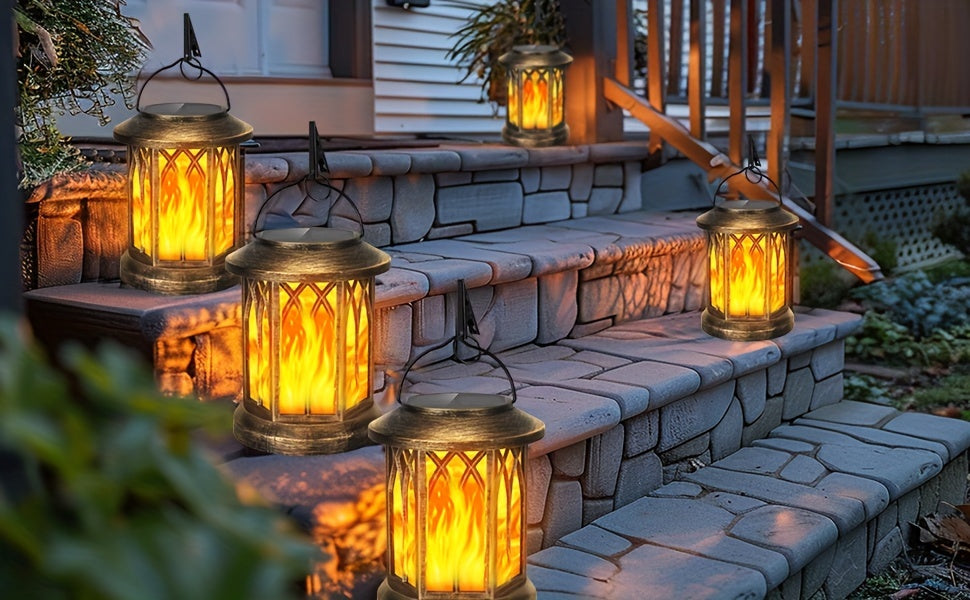 2 Pcs Solar Lanterns with Flickering Flame