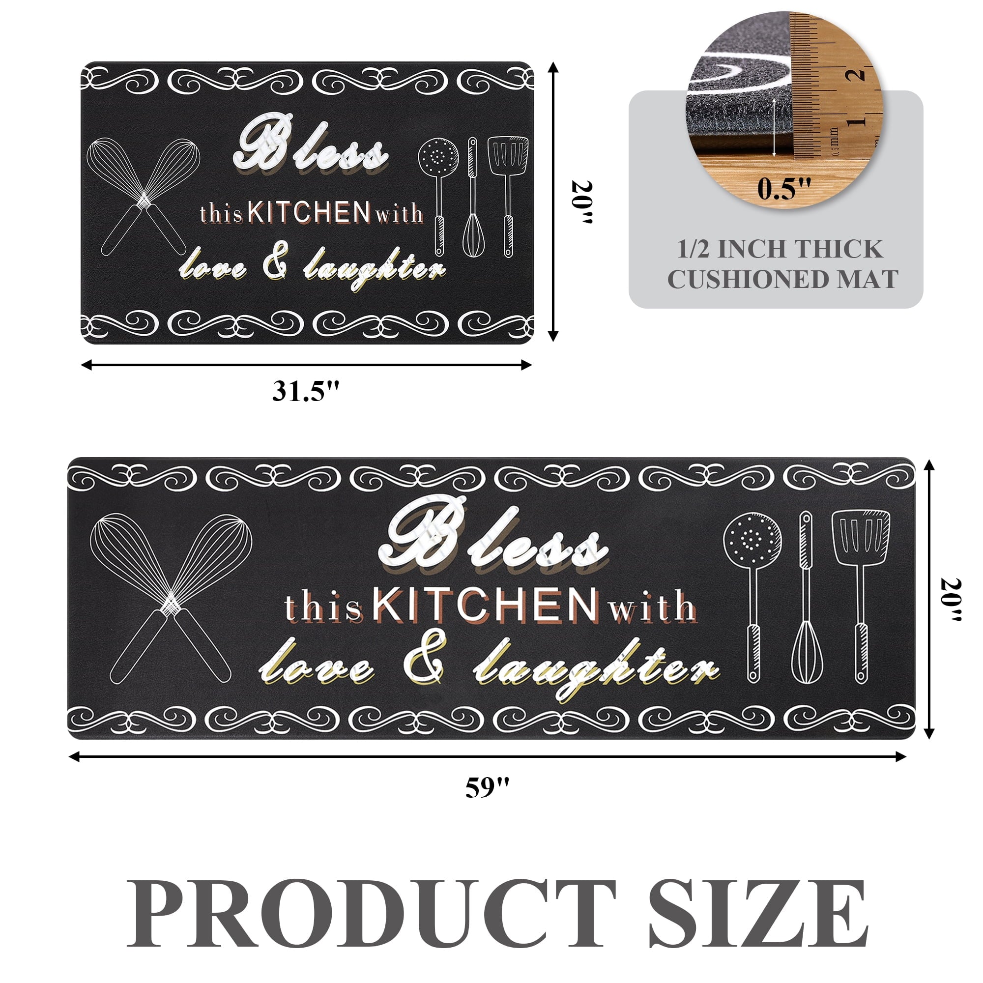 2 Pcs Decorative Kitchen Mats Anti Fatigue