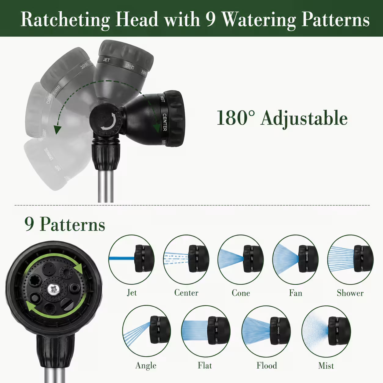 9-Pattern Watering Wand | 36-in. Ratcheting Turret Wand