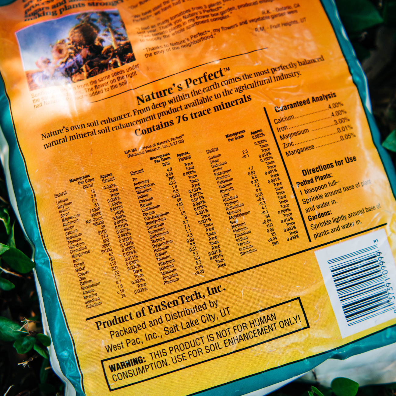 Natures Perfect Organic Soil Enhancer Mineral Content