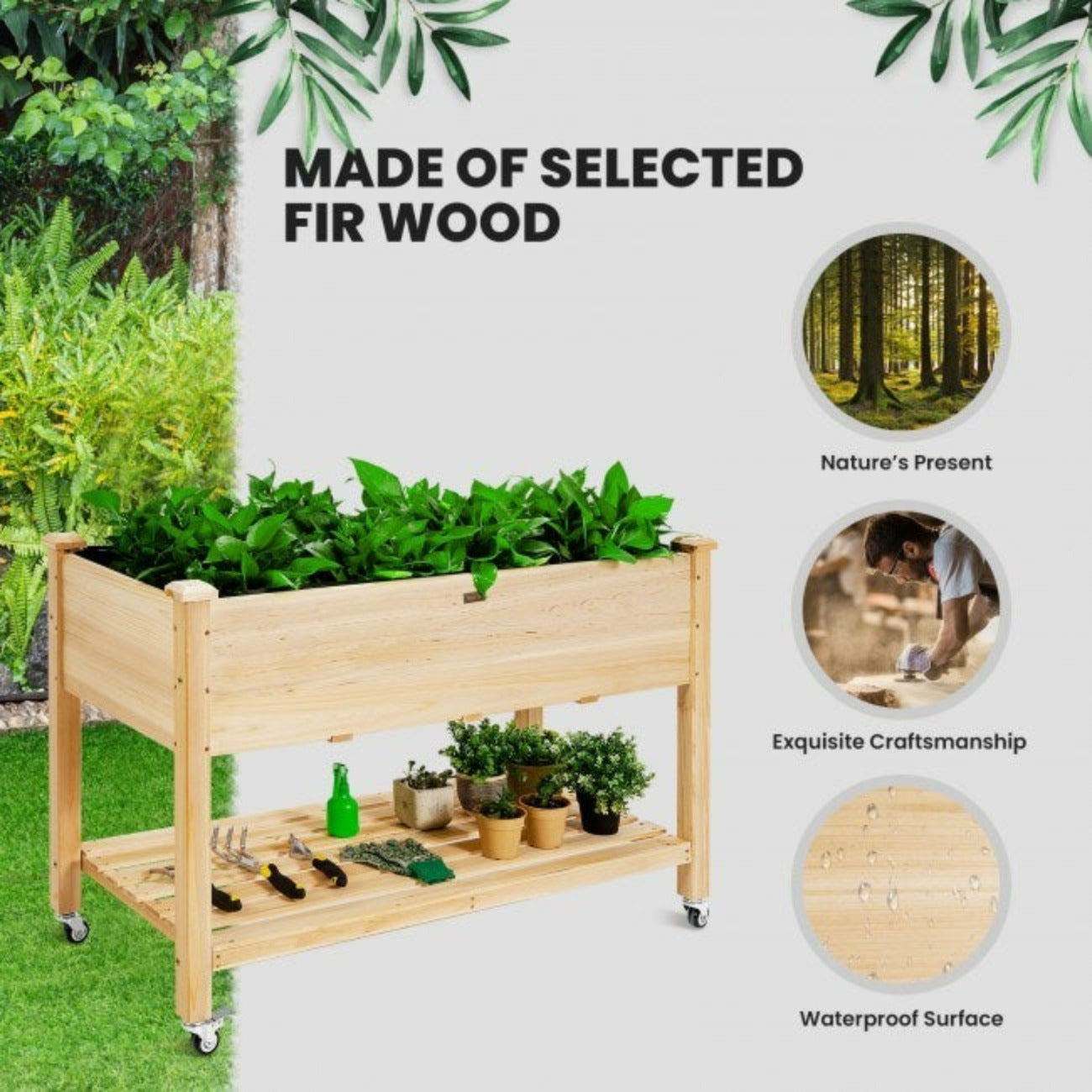  Wooden Planter Box with Wheels