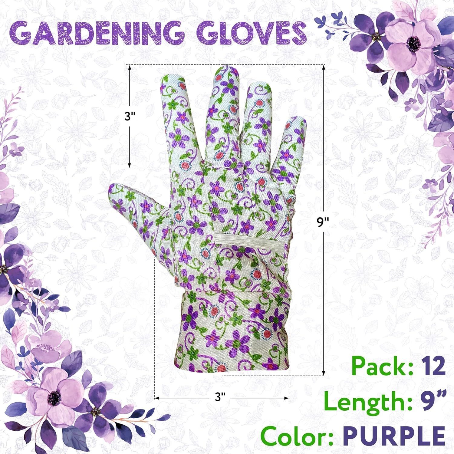 6 Pairs Floral Gardening Gloves, Ladies Gardening Gloves