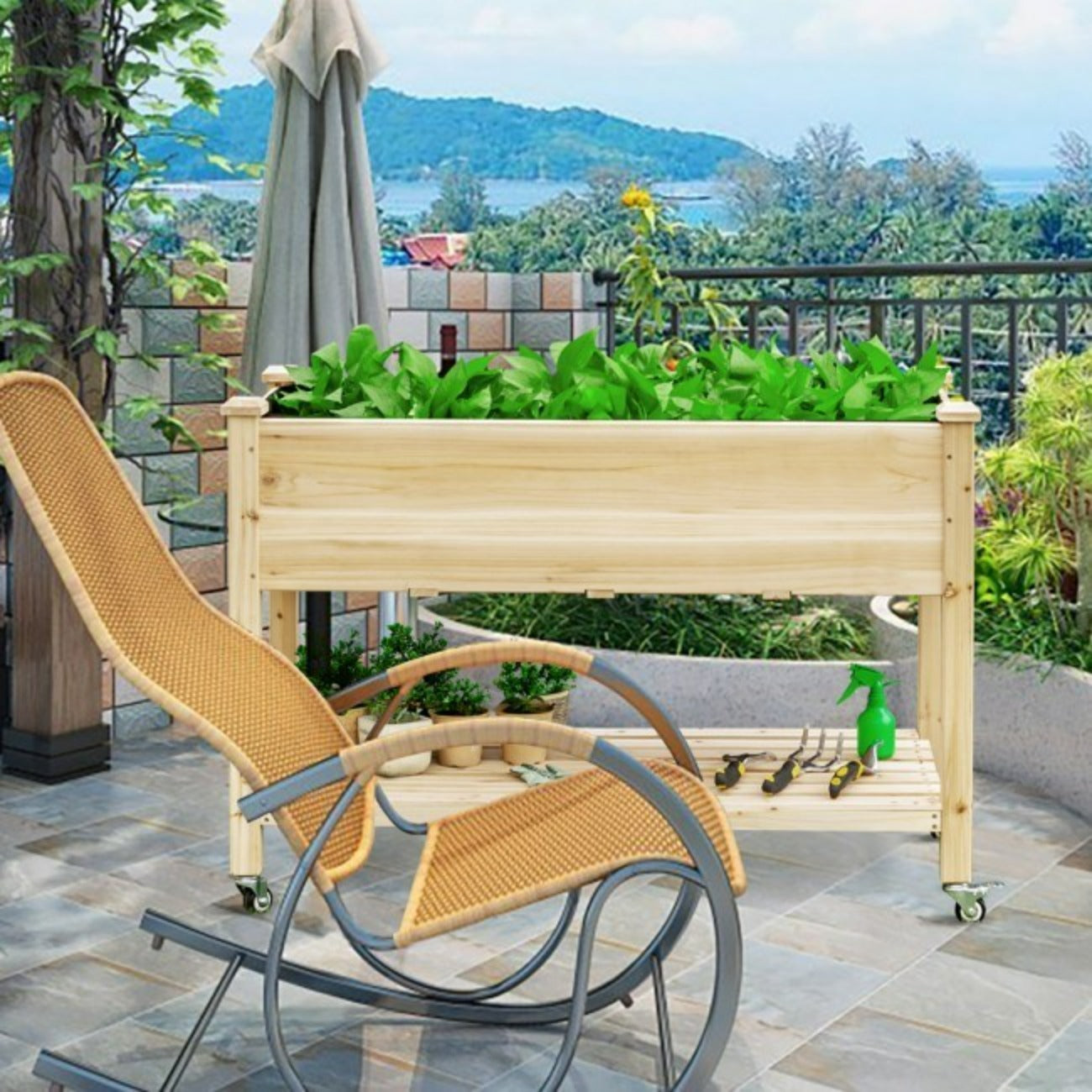 Raised Wood Planter Bed for Outdoor 