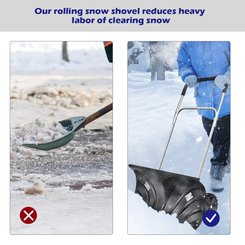 Adjustable Handle Rolling Snow Shovel